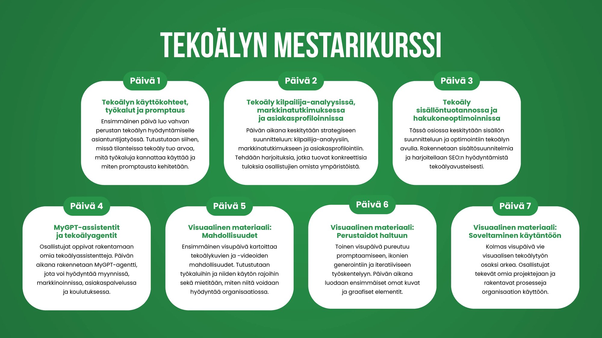 Tekoälyn mestarikurssi sisältö