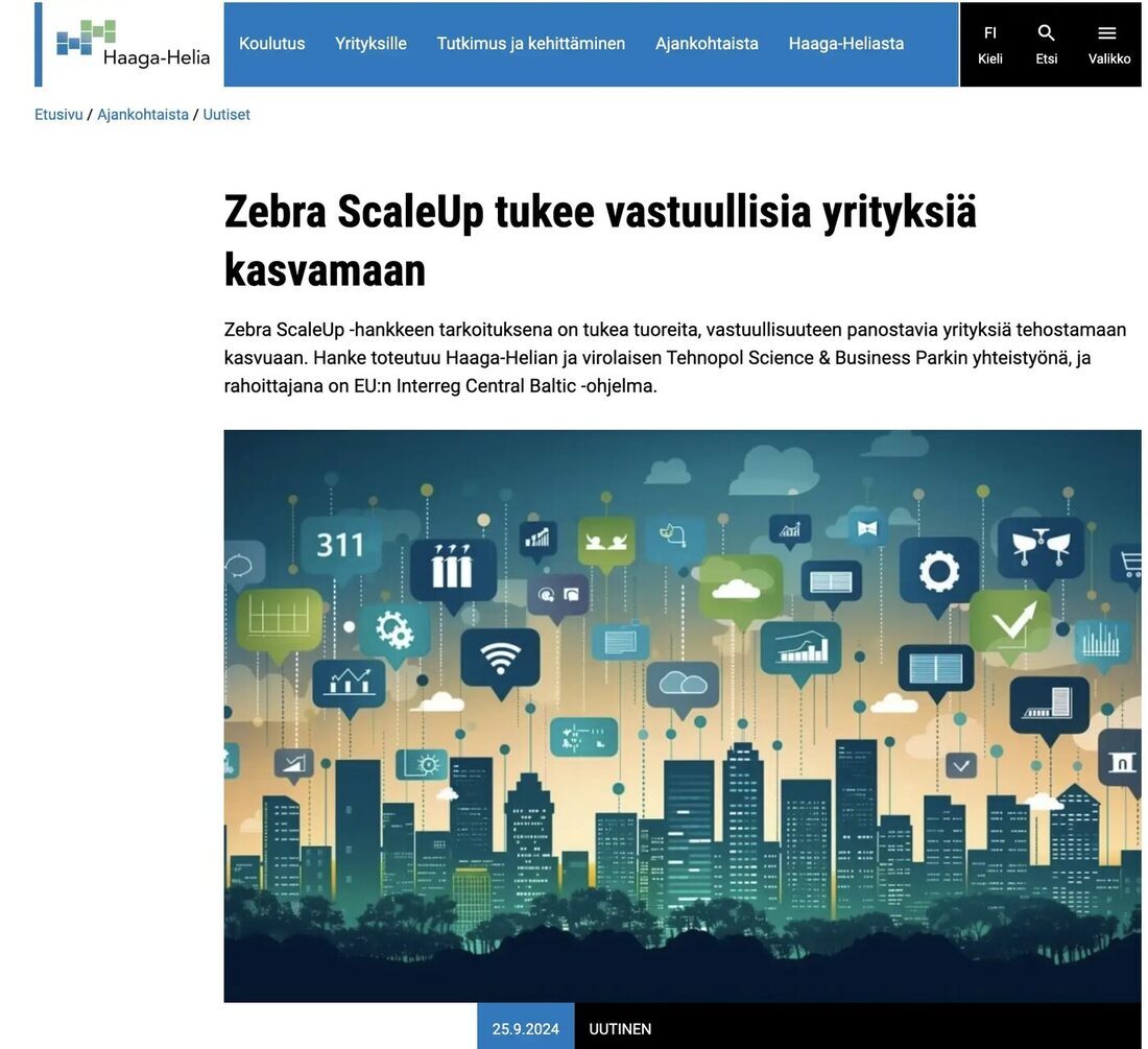 Haaga-Helian tekoälykuva käytössä heidän verkkosivuillaan